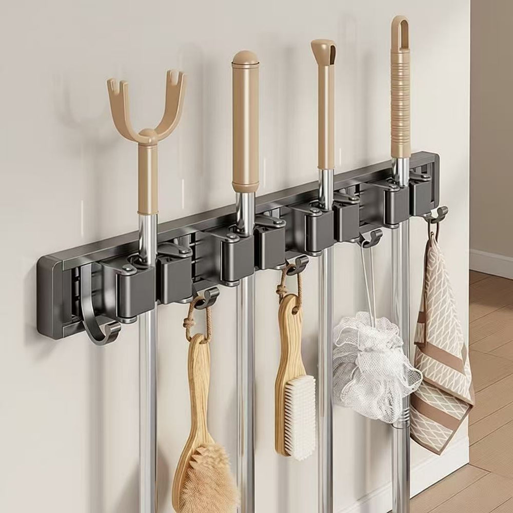 Blue vine mop wall mount clip - no drilling required - bathroom broom holder, mop rack organizer with large hook