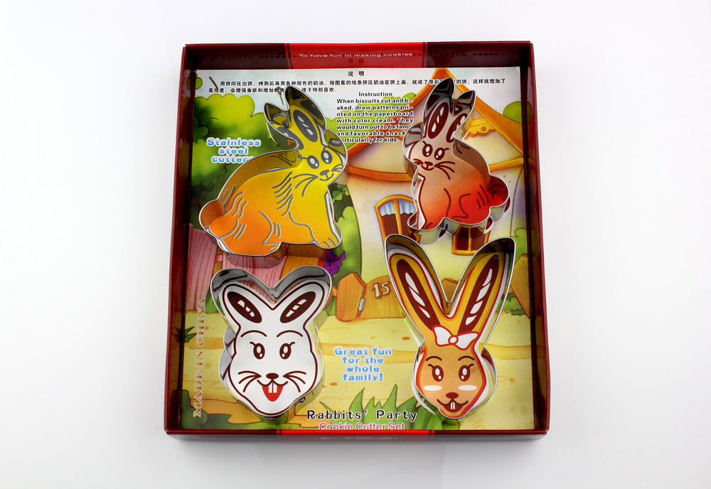 Easter bunny 4-piece set stainless steel cookie cutter color box packaging diy food mold manufacturer in stock