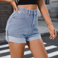 European and american cross-border e-commerce  independent website  summer new washed mid-waist rolled hem denim shorts for women