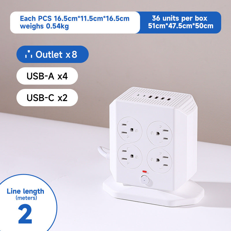 Us 110v usb multi-port pd fast charging power strip with dual-sided outlets and extension cord