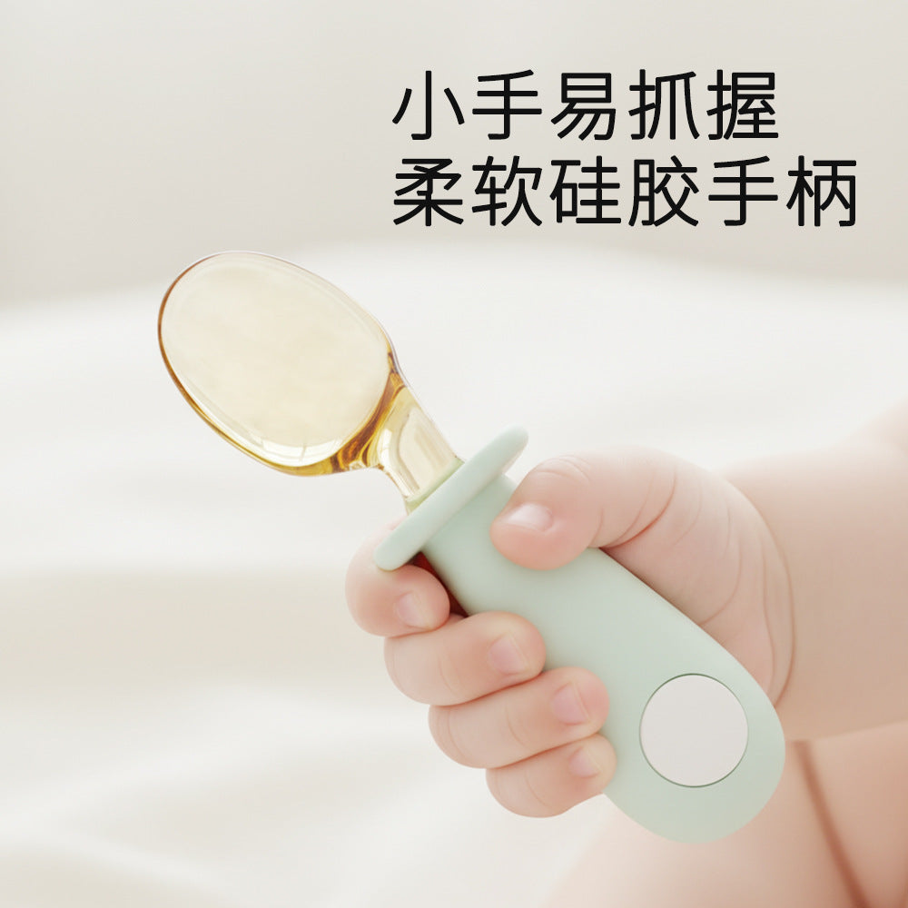 Newborn baby silicone handle spoon & 316 stainless steel short handle fork set - baby feeding utensil set