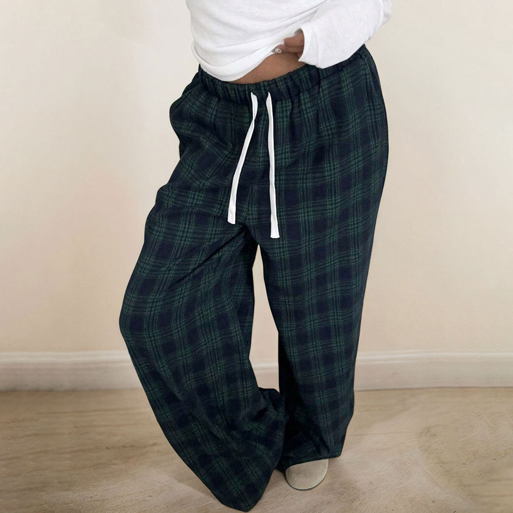 cross-border e-commerce european and american style versatile casual plaid trousers - spring/summer elastic waist casual pants