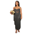 C7431 cross-border   fashion women's sexy sling backless tassel long dress