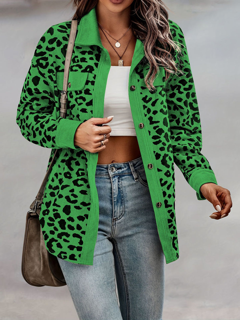 fashion women's leopard print button-down long sleeve jacket - autumn/winter collection (us & europe)