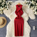 Sense of design cross halter sleeveless dress female elastic tight hip-hugging mid-length skirt summersexyknitting skirt