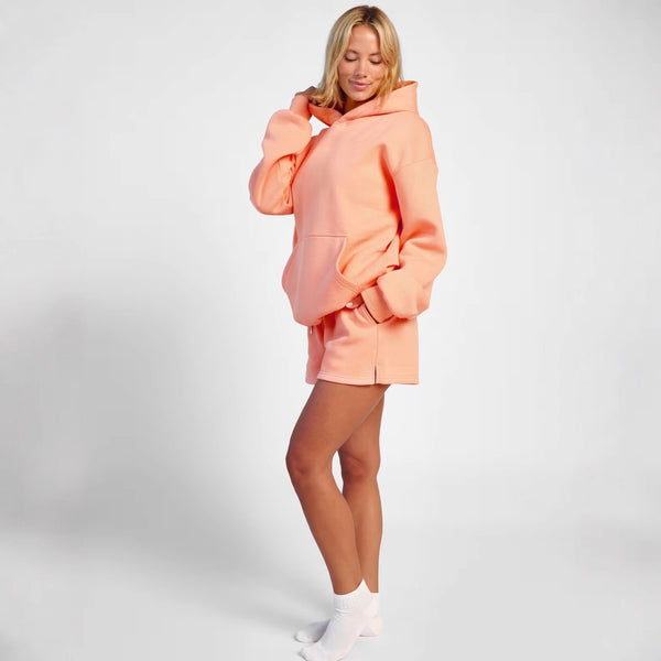 Europe, America,  autumn and winter women's two-piece casual hoodie loose casual shorts sportswear set