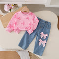 spring/summer newborn & toddler cute crewneck top + bowknot denim pants two-piece set