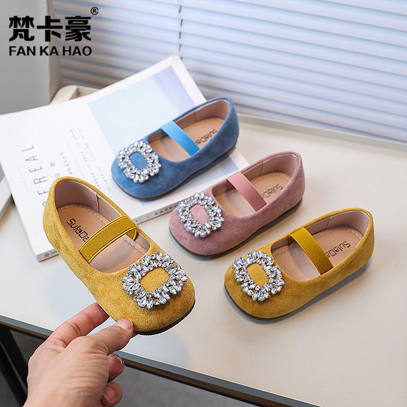 Vancahao niche design girls' rhinestone princess shoes,  spring/autumn new collection, children's low-cut bowknot flats