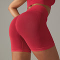 seamless tight pure color peach hip lifting high waist body shaping yoga shorts sports running fitness three-quarter pants for women