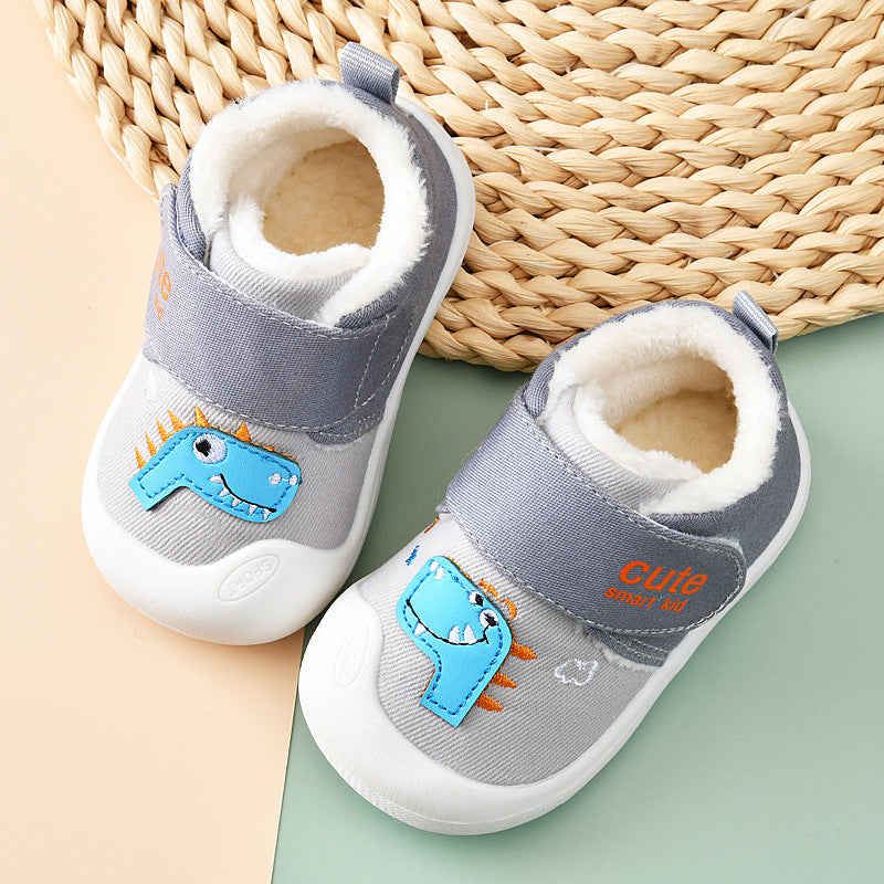 Toddler shoes for baby boys and girls, autumn/winter infant shoes, fleece-lined and thickened, soft-soled cotton shoes for babies and toddlers aged 0-1 to 2 years old
