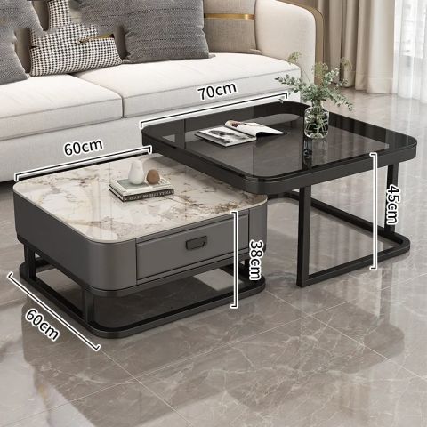 Accessible luxury coffee table living room for home modern casual small apartment popular square glass slate tv cabinet combination coffee table