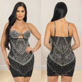 C7035 cross-border   independent station fashion women's hot diamond suspender dress short skirt new