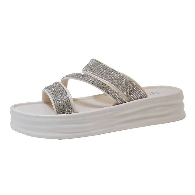 Influencer-approved women's summer sandals and slides, 2024 new arrivals. versatile, chunky platform, rhinestone embellished, trendy fairy-style footwear