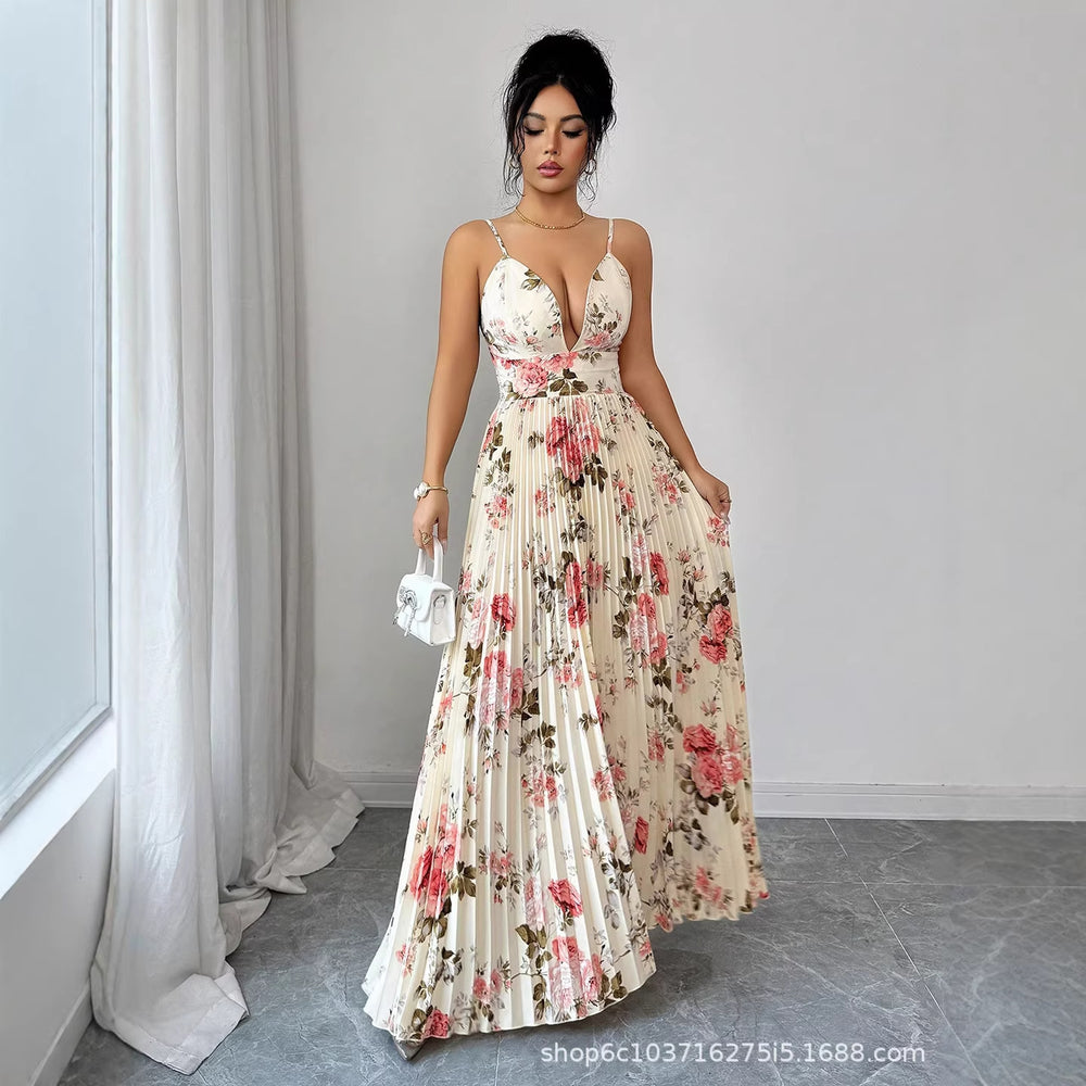 european and american women's clothing:  summer new arrivals -  cross-border floral print dress, elegant vacation style