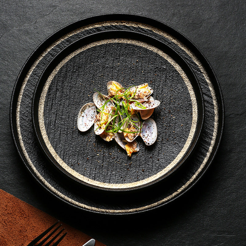 Creative nordic frosted edge steak plate - high-style stone texture ceramic serving dish for restaurant and home use