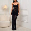 fashionsummernew arrivalfashion low collar suspender sexy see-through lace silm slit dress for women