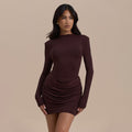 autumn new arrivals: sexy bodycon mini dress - european & american style, solid color, round neck, pleated detail, slim fit, hot girl vibe
