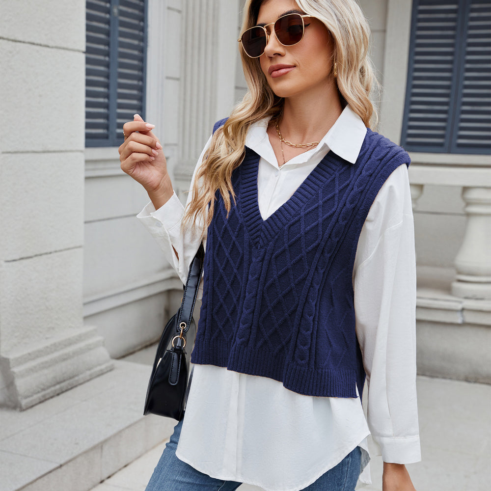 Fashion cross-border export new women's clothing  independent station v-neck loose outer vest vest waistcoat sweater