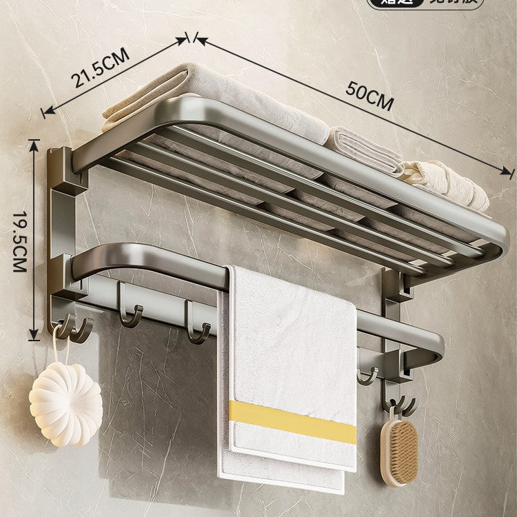 Gun gray towel rack space aluminum toilet towel rack bathroom double foldable bathroom storage rack punch-free wall hanging