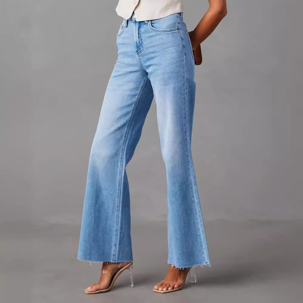 European and american stretch women's jeans - new arrival, hot-selling stretch washed micro flare jeans, elegant commute denim