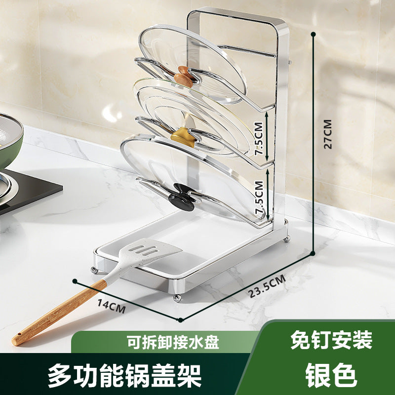 Pot lid rack No punching Wall-mounted kitchen rack Countertop layered shelf Multifunctional pot lid universal storage rack