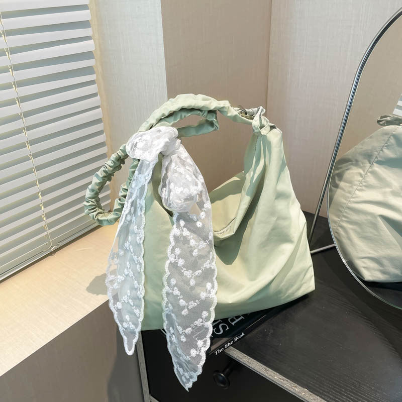 Cross-border 2025 new large-capacity casual nylon messenger bag fashionable and high-end solid color shoulder bag tote bag