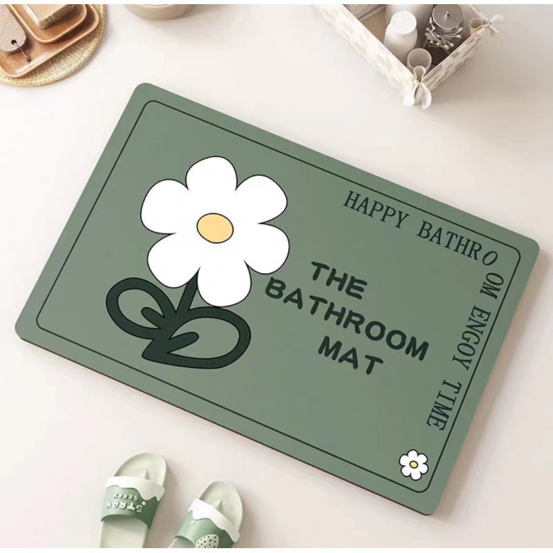 Daisy diatomaceous earth bath mat - absorbent, non-slip, quick-drying floor mat for home bathroom, toilet, and entryway