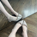 French nude chic flats - women's 2024 new rivet detail hollow-out leather shoes - summer dress heeled sandals