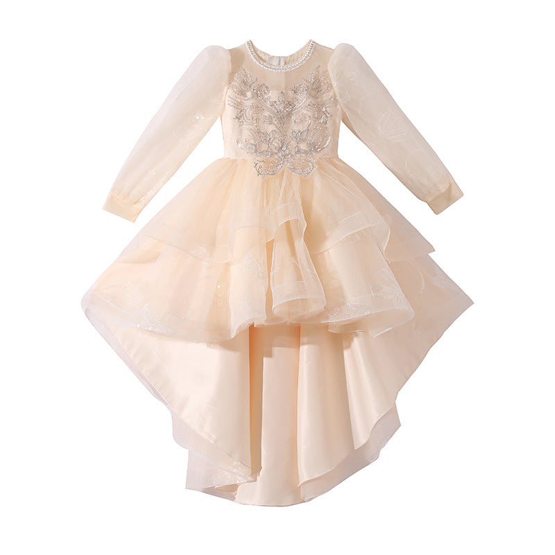 Flower girl dress kids princess dress host piano performance classygirl catwalk trailing skirt swallowtail cross-border