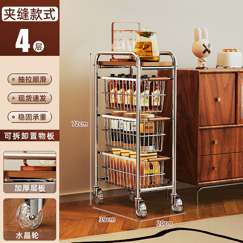 Narrow gap cart - minimalist, light luxury floor storage rack - living room snack organizer - ultra-slim, movable storage for tight spaces