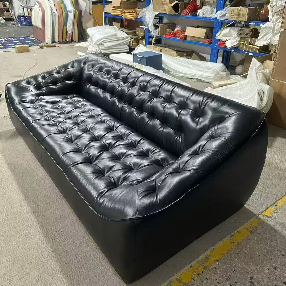 Bean bag sofa retro oil wax leather medieval style designer living room straight row three-person slotaccessible luxury first-layer cowhide sofa