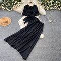 K-stylework clothing style lantern sleeve waist two-piece set female autumslimming lookhigh waist skirt red elegantsuit
