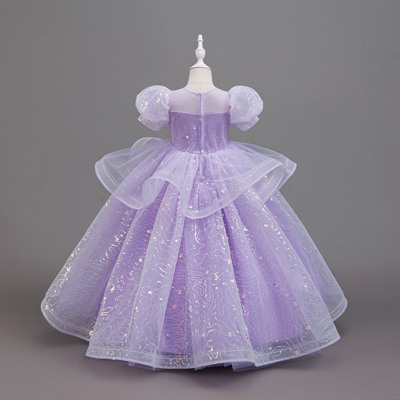 Girls' long mesh ball gown -  new collection - flower girl wedding dress, evening gown, elegant and graceful attire
