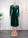 Aliexpress african plus size  autumn/winter new european and american cross-border elegant evening gown rhinestone velvet dress