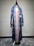 women's fashion printed cardigan robe set with headscarf - loose fit