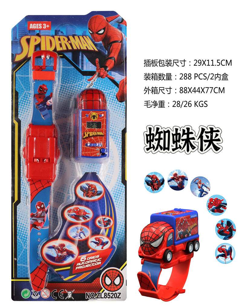 Kids' spider-man inertia pull-back car projector watch - luminous electronic watch gift for preschool and elementary school students