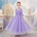 New girls' formal dress - lace children's skirt, long three-quarter sleeve, mid-to-large size flower girl wedding dress, princess dress - cross-border
