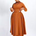 D454  foreign trade women's new fashion high neck elegant beaded flared dress fitted waist african dress