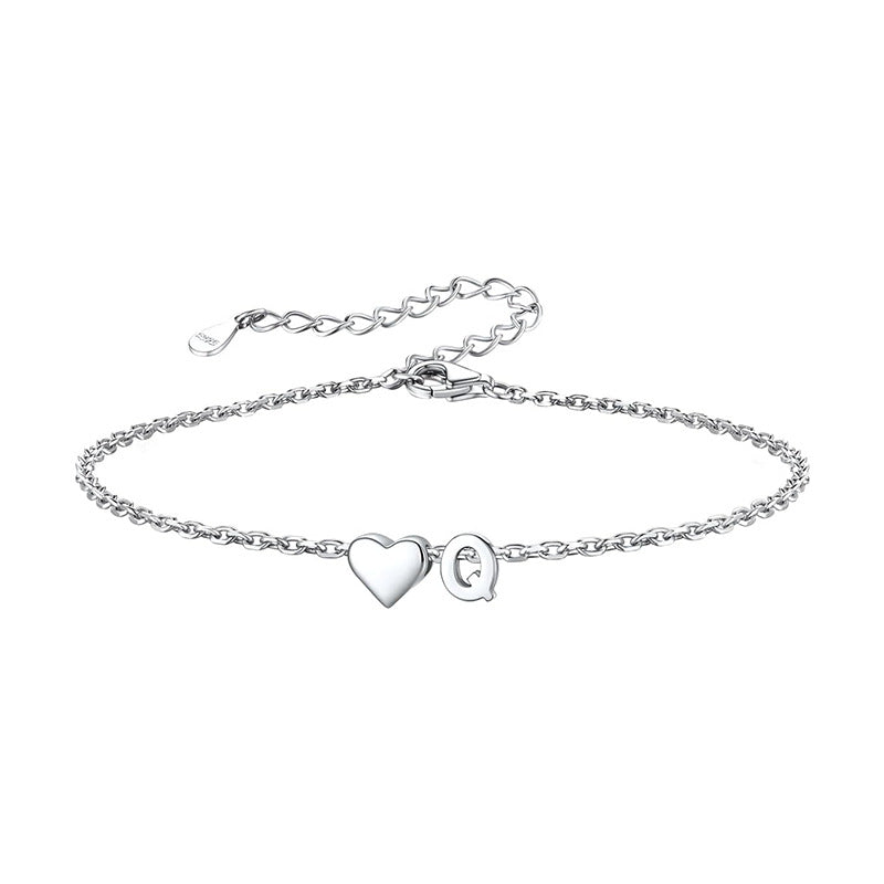European and american style 26 alphabet letter bracelet for women - fashionable, minimalist, elegant stainless steel heart letter bracelet