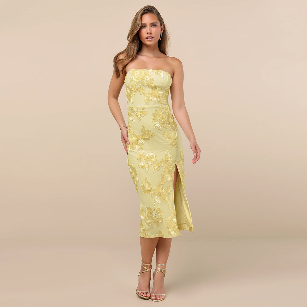 C7742 cross-border    new women's bandeau dress with 3d embroidery, french style banquet dress