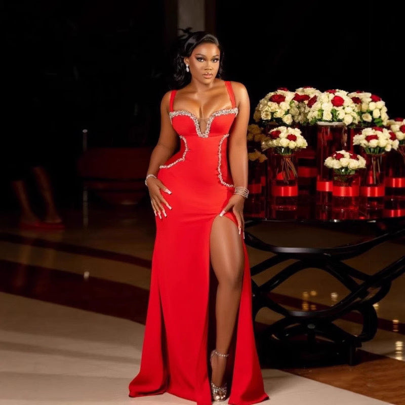 Europe, America,  's new women's clothing, sexy flash diamond decorative hip-wrapped slim suspender dress