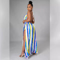 spring european and american cross-border  foreign trade lace-up sexy fashion patterned shorts backless halter two-piece set
