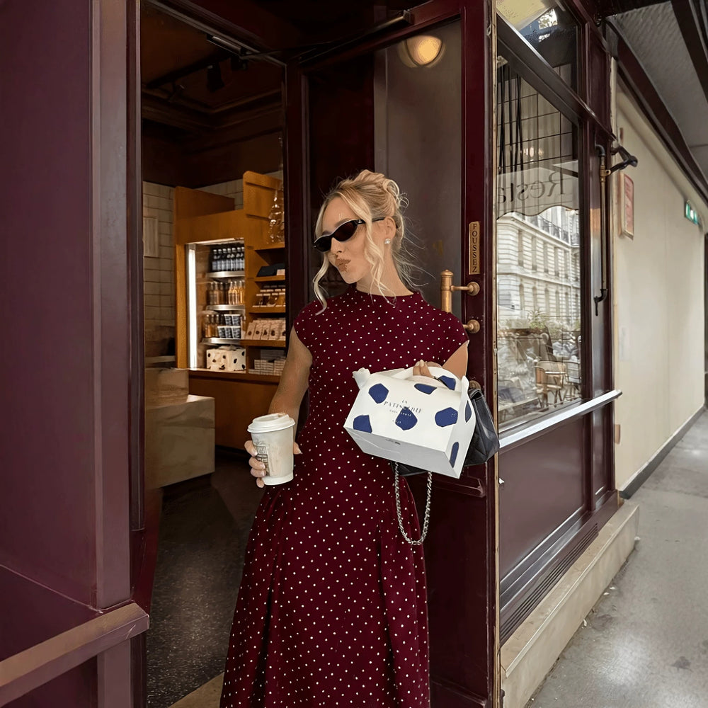 cross-border fashionexportfrenchretro polka dot waist slimming lookdressspring & fall summerelegantelegancelong skirt