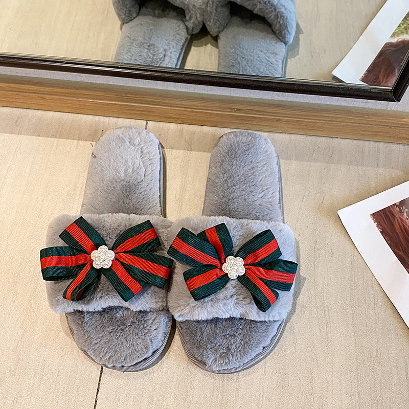 Maomao home slippers women's 2024 fall and winternew arrivalbows cotton slippers women's flatsheattech maternity shoes open toe shoes