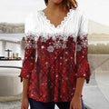 fall/winter new european and american style cross-border snowflake print plaid v-neck long sleeve top for women