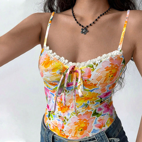 women's clothing 2025 summer dopamine-colored floral sling vest fashion age-reducing sleeveless top