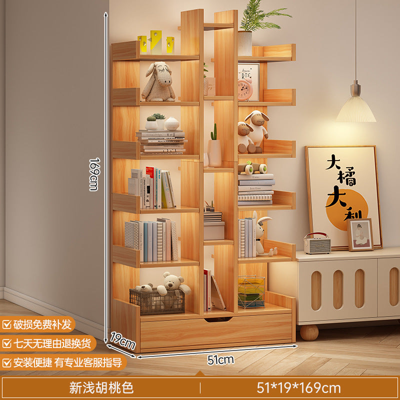 Simple small bookshelf, floor-to-ceiling shelf, integrated wall storage rack, living room office display rack, table side storage narrow cabinet
