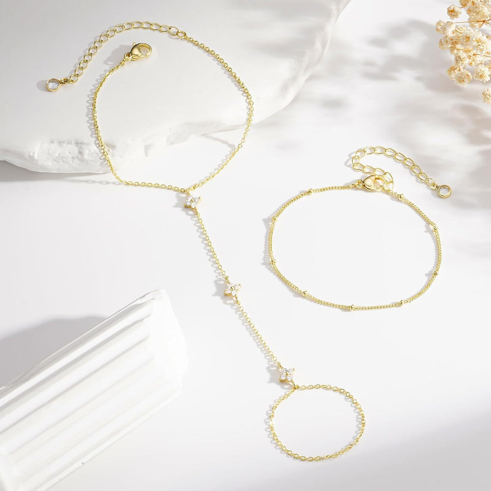 Amazon cross-border clover shape finger chain geometric bracelet stylishins style trendy jewelry new styleeasiest for match