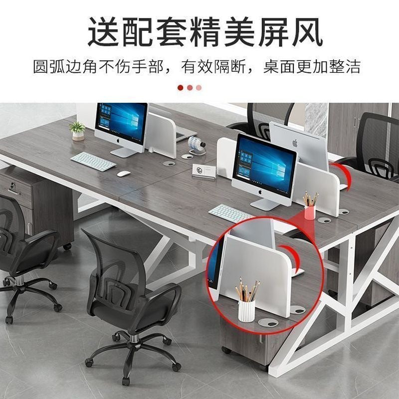 Office desk and chair set - modern minimalist computer desk for 4-6 person workstations with partition screens - ideal for office staff