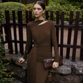 Women's fashion french style slim-fit shirred asymmetrical long sleeve dress - autumn  new arrivals for export